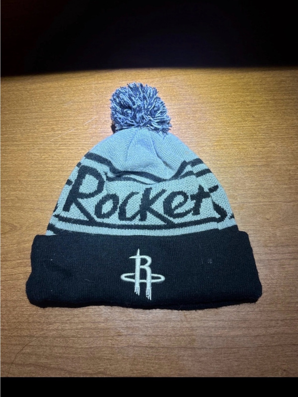 NBA Rockets Pom Beanie - Black and Light Blue